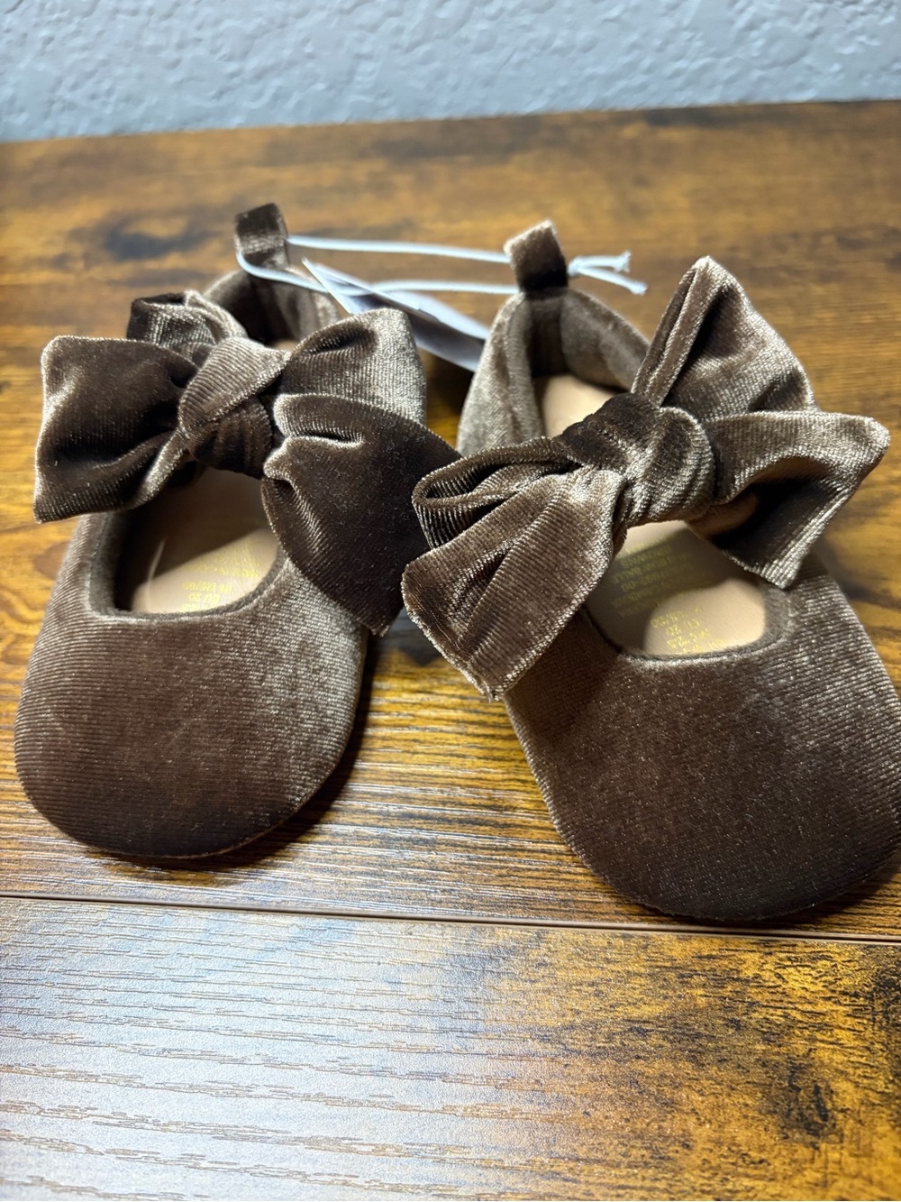 Velvet Bow Kids Shoes in Brown - Soft Slip-On Style 18-24M